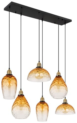 Esszimmerlampe Hängeleuchte Pendelleuchte Deckenleuchte Glas Amber 6-Flammig