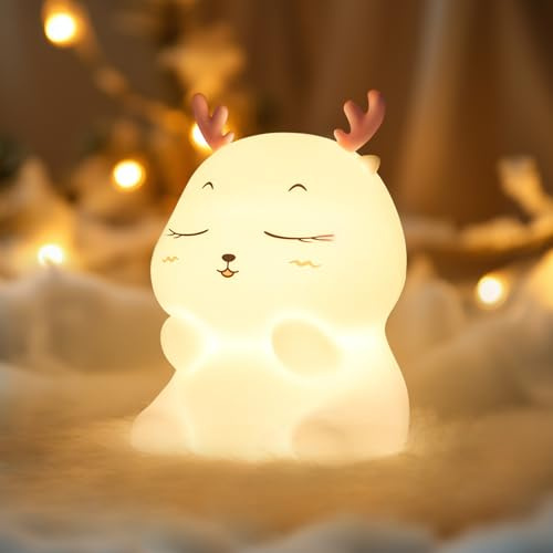 Diboniur Cute Night Light Kids Bedroom, 7 Colors Baby Night Light Newborn, Rechargeable Nightlights for Children Toddler, Silicone Kids Lamp Nursery Decor (Deer)