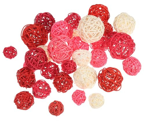 PATIKIL Dekokugel Rattan, 36 Stück Dekorative Weidenrattanbälle für Mittelstücke Schalen Wohnkultur 4 Größen (Weiß/Rosa/Rosarot/Rot, 2,4, 2, 1,6, 1,2)