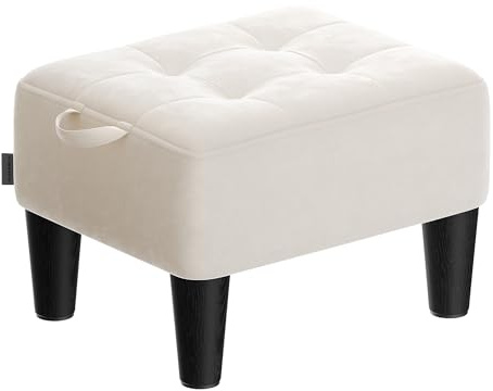SONGMICS Sgabello Pouf Contenitore, Poggiapiedi in Velluto, Imbottitura Spessa, Portata Fino a 150 kg, per Soggiorno, Camera da Letto, Ingresso, Beige Cappuccino e Nero Inchiostro LOM501W01
