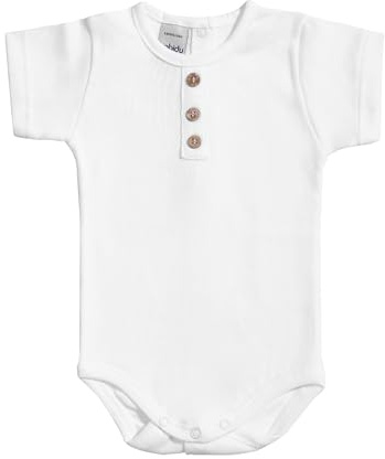 BABIDU Kortärmad babybody med knappslå i 100% bomull, mjuk och ventilerande babybody, perfekt för nyfödda, för första användning, bekväma unisexkläder för pojkar och flickor