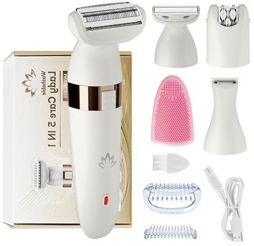 Journeyside Depilatore Donna, 5 in1 Epilatore Donna Elettrico, Epilatore Elettrico Donna Senza Filo, USB Ricaricabile, Epilatore Elettrico Donna Parti Intime, per Viso Gambe Braccia Ascelle Bikini