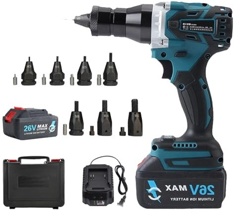 VNATWGOO Remachadora EléCtrica InaláMbrica, Remachadora De Doble Velocidad, con 2 BateríAs Recargables De 2200 Mah, FuncióN De Reinicio AutomáTico, IluminacióN Led, para Remaches M3-M12