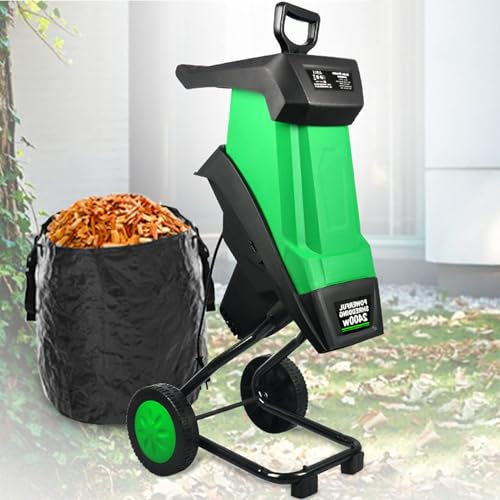 2400W Electric Garden Shredder, Wood Chipper & Leaf Mulcher with 50L Collection Bag, Max 40mm Cutting Capacity, 20M Power Line, Overload Protection for Lawn & Garden Use