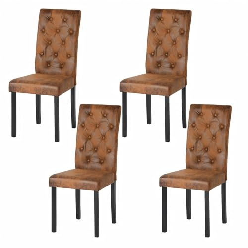 Chaise Marron de Cuisine Lot de 4 Chaises Salle Manger Bois, Chaise Salle a Manger Suède Marron Lot de 4 Chaisse pour Le Salon/Restaurant/Café/Bureau, 98 CM de Haut, Bois Jambe épaisse de 3 CM
