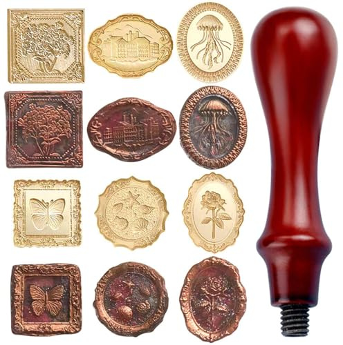 7 Stück Wachs Stempel Blumen Schmetterlinge Meer Siegelstempel mit Holz Griffen, Siegelwachs Wachssiegel Stempel Hochzeit Vintage Wachsstempel für Briefsiegel Einladungen Siegelstempel Personalisiert