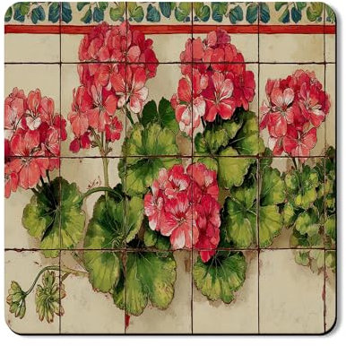 Tapete protector floral para lavadora y secadora, diseño botánico vintage de geranio rojo, antideslizante, impermeable, para lavadora, secadora, 24 x 24 pulgadas
