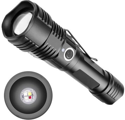 Operitacx 1 pièce Lampe Torche LED Réglable Modes Lampe de Poche Multifonction pour Camping Randonnée et Urgences Rechargeable USB Noir