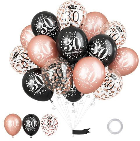 GoldRock Luftballon 30 Geburtstag Deko,15 Stk Luftballons 30 Geburtstag Männer Frauen,Deko 30 Geburtstage Frau Mann Schwarz Roségold,Geburtstagsdeko 30 Jahre Geburtstagsfeier,Ballons Happy Birthday 30