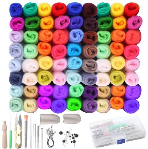 HAASIKI Filzwolle 72 Farben Set, 216g Märchenwolle aus Schafwolle | Nadelfilzen Set für Nassfilzen & Trockenfilzen, Premium Merinowolle zum Filz Basteln, Filzen Starterset mit Naturfasern
