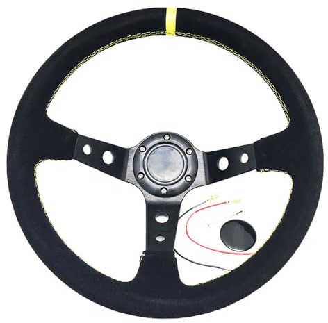 Sportlenkrad Auto, Lenkrad Auto Modifikation 14 Zoll Rot/Blau Wildleder Lenkrad Mattiertes Leder 350mm Tief Konkav Werkzeuge Universal(E)