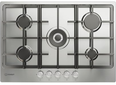 THP751W/IX/IIT1 - Piano cottura 5 fuochi gas, 75 cm, inox, con 1 bruciatore doppia corona