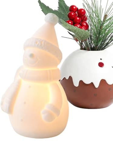 Figura de muñeco de nieve iluminado de invierno, decoración de Navidad de muñeco de nieve de cerámica, decoración de temporada para el hogar, apartamento, dormitorio, aula, fiesta, oficinas