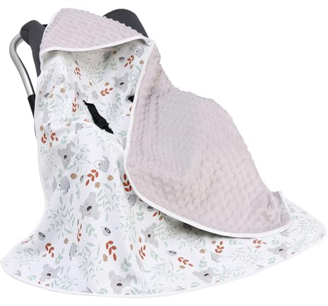 GOEDCH 90 x 90 cm inslagningsfilt babyskål: Bomullstäcke, dubbelsidig universell filt för babystol, babyfilt, bilstol, året runt-filt för nyfödda och på språng