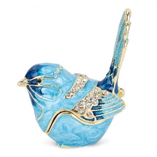 Elprico Vogel-Schmuckkästchen, Aufklappbare Emaille-Schmuckschatulle mit Kristall, Vogelfiguren Zur Ring-Ohrring-Aufbewahrung, Heimdekoration (BLUE)