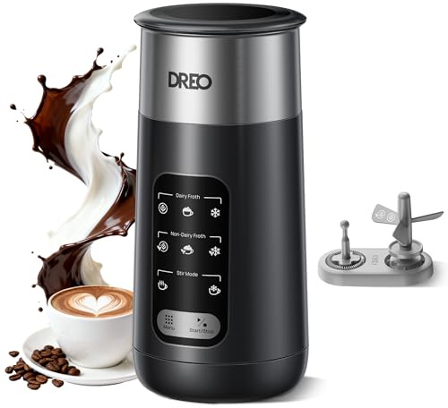 DREO Mousseur à Lait Électrique, 8-in-1 Mousseur Automatique pour Latte, Cappuccino, Chocolat Chaud, 270ml Milk Frother en Acier Inoxydable pour Mousse Chaude et Froide, LED, Facile à Nettoyer