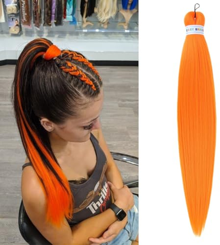 Extensiones De Cabello Trenzado Preestirado para Trenzas De Ganchillo Diy, Colas De Caballo Y Mechas. Extensión De Cabello Sintético Naranja, 26 Pulgadas, Liso Yaki, 1 Paquete De 90 G.