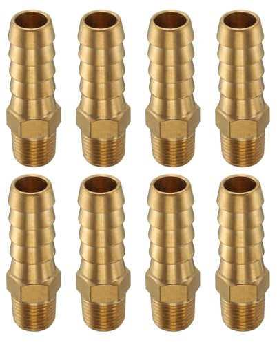 QUARKZMAN 8 Piezas De Racor De Latón con Púas 1/8 NPT Macho A 3/8 Manguera ID para Conexión Directa De Tubería para Cerveza Casera Conector De Torre Roscado Construcción Duradera