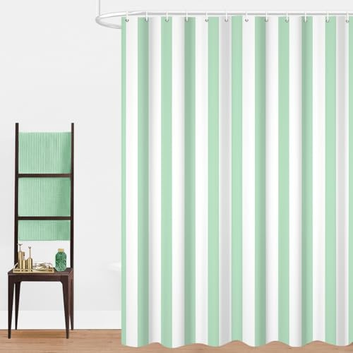 GCIREC Tenda Doccia, 90x180cm, Verde Menta Minimalismo moderno Strisce verticali Arte di lusso Impermeabile Tessuto Macchina Lavabile Tenda da Bagno con Ganci