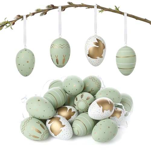 Nordstern Ostereier zum Aufhängen 24er Pack mit Motiv - Osterdeko, Frühlingsdeko für Innen und Außen - Bunte Plastikeier in 4 Motiven