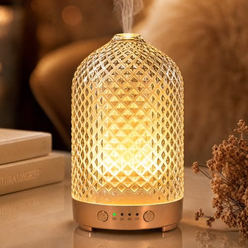 Aroma Diffuser aus Glas 200ML Ultraschall Aromatherapie Diffusor für ätherische Öle, 7 Farben-Beleuchtung, Automatische Abschaltung, Luftbefeuchter Elektrisch Duftlampe für Schlafzimmer Büro Spa