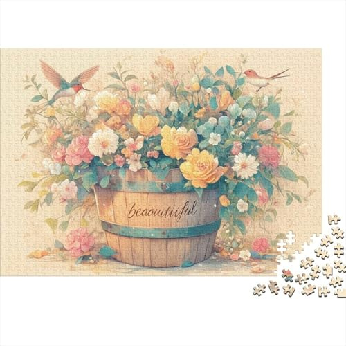 Floral Basket Art 1000 Piece Recycled Cardboard Pieces Jigsaw Puzzles Flower Pot Yellow Roses for Adult Relaxation & Creativity for Wall Decoration And Gifts for Men Women 52x38