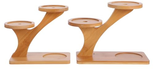 POPETPOP Bamboo Plant Stand 2 Tier Small Potted Base Tray for Indoor Plant Display and Craft Shelf Suitable for Workspace and Balcony
