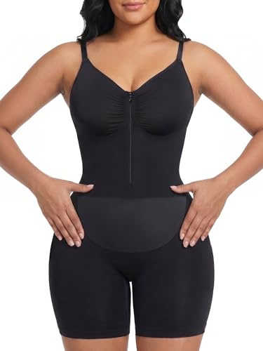 YIANNA Women Seamless Fajas Shapewear Bodysuit Tummy Control Double-Layer Waist Snatching Zip-Up Body Shaper Suits