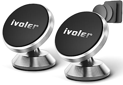 Iman Móvil Coche, Soporte,ivoler 2 Pack Soporte Magnético para Salpicadero 360° Rotación Universal con Adhesivo para Phone Samsung y más - Plateado