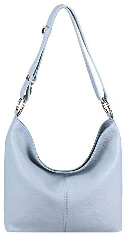 OBC Made in Italy Echt Leder Damen Tasche Shopper Schultertasche Umhängetasche Handtasche Henkeltasche IPad Mini Tablet bis 10 Zoll 28x24x14 cm (BxHxT) (Pastellblau)