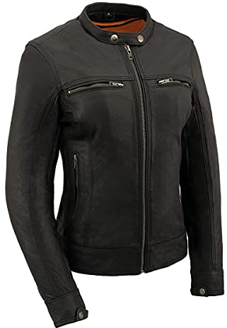 Milwaukee Leather MLL2551 Women's Scooter Black Leather Vented Lightweight Triple Stitch Motorcycle Jacket - Medium