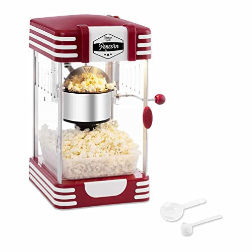 Bredeco BCPK-300-WR Machine à Popcorn Pop Corn Maker (300 W / 100 s, Quantité de Maïs 57 g, Revêtement en Téflon, Cuillère Doseuse Multifonctionnelle incl., 28,5 x 32,5 x 46 cm) Rouge Design Rétro