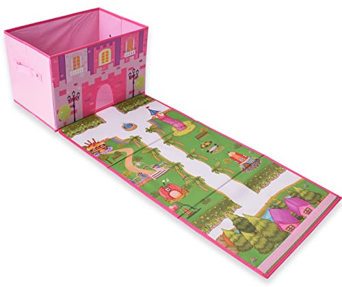 Te-trend Boîte de rangement de jouets avec tapis de jeu intégré en tissu Rose/bleu