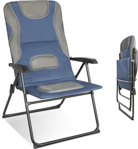 Homecall Klappbarer Gartenstuhl mit gepolstertem Netzgewebe, verstellbare Rückenlehne, XXL - (Blau/Grau)