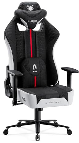 Diablo Fauteuil Gaming Tissu X-Player 2.0 - Chaise Gamer avec Accoudoirs 3D - Coussin Cervical/Lombaire Fonction Basculement - Chaise Bureau Gaming 160 kg - Chaise Gaming Ergonomique - King (XL)