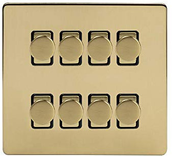 Soho Lighting Brushed Brass Gold 8 Gang 2 Way Intelligent Trailing Dimmer Light Switch Screwless