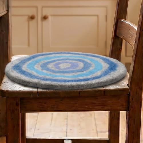Filz Stuhlauflage, handgefertigtes rundes Meditationskissen, grau/blau | 100 % Wolle, angenehmes Sitzgefühl, warm im Winter, kühl im Sommer, natürlicher Farbtupfer