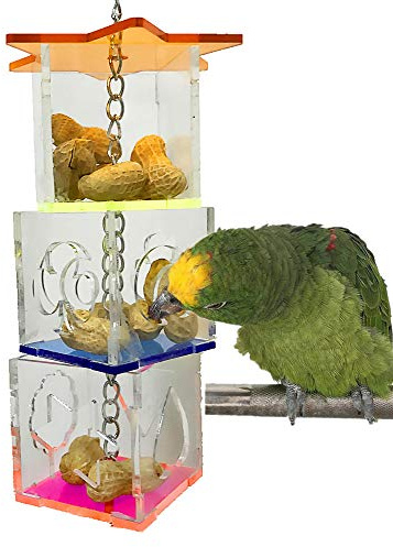 Bird Foraging Toys,Creative Parrot Feeder Box,Hanging Treat Foraging Toy for Anchovies,Parakeets,Cockatiel,Conure,Mynah,Macow