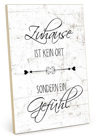 TypeStoff Holzschild mit Spruch – Zuhause Gefühl – im Vintage-Look mit Zitat als Geschenk und Dekoration zum Thema Familie und Wohlfühlen - HS-00746