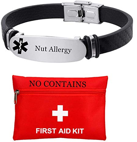 Free Custom Engraved Medical Alert Allergy Awareness Bracelet for Emergency Medic Food Allergic Alarm Silicone Wristband for Women Men Customized ID Identification Jewelry for Adults Seniors