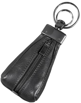 STILORD Enno Kleine Schlüsseltasche Leder Schlüsseletui Schlüsselmäppchen Mini Geldbörse Schlüssel-Beutel Schlüsselanhänger mit Reißverschlussfach und Schlüsselring Farbe:schwarz