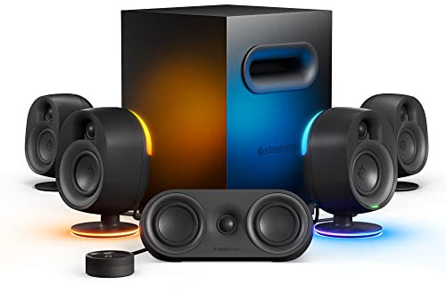 SteelSeries Arena 9 - 5.1-Gaming-Lautsprecher – 5.1 USB Surround-Sound – Kabellose hintere Lautsprecher, 2-Wege-Lautsprecherdesign, Subwoofer – Reaktive RGB – USB, BT – PC, Schwarz