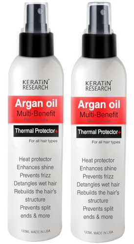 KERATIN RESEARCH Thermal Hair Protector Spray - Enhances Shine, Eliminates Frizz, Detangles, Prevents Split Ends, Replenishes Nutrients, Heat Activated for Styling