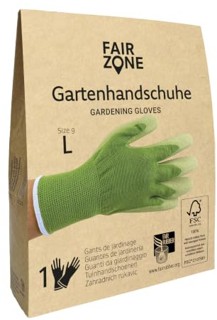 FAIR ZONE Gartenhandschuhe Gr. L - Garten- & Rosenhandschuhe -Arbeitshandschuhe aus Fairtrade-Baumwolle und FSC©-zertifiziertem Naturkautschuk, schmutzresistent & wasserfest, für Männer & Frauen