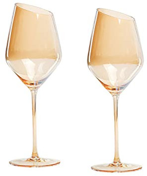 Cicano Set mit 2 Kristall-Weingläsern, schräg, bleifrei, Stielgläser, langer Griff, für Champagner, Zuhause, Bar, Party, Champ 001
