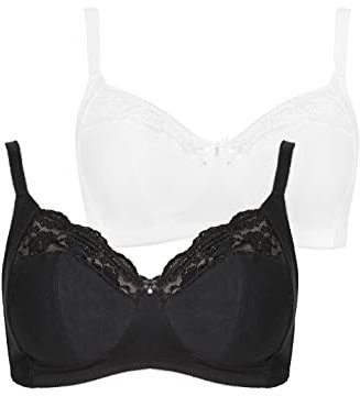 Yours 2 Pack & White Non-Padded Non-Wired Full Cup Bras - Women's - Plus Size Curve