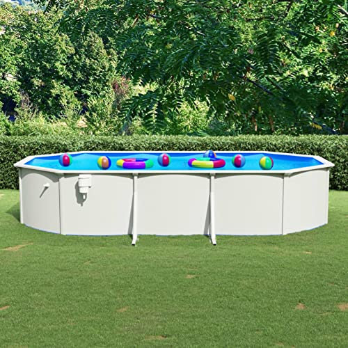 Gecheer Piscina Fuori Terra,con Pareti,in Acciaio,PVC,Blu e Bianco, da Giardino,Paio,Terrazzo, Rigida