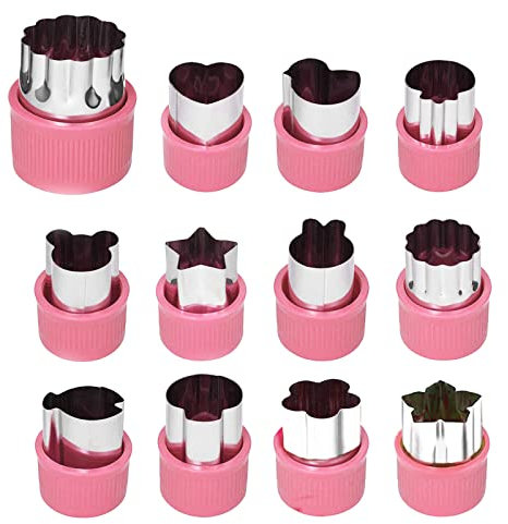 Juego de Cortadores de Galletas, 12 Piezas Cortadores de Verduras de aCero inoxidable, con Mango Protector, Para pasteles, Galletas, Sushi, Frutas, Rosa