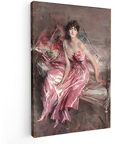 BKstuff - Quadro - Pronto da appendere - Stampa su tela canvas - Opere di Giovanni Boldini (50x75cm, La signora in rosa, Giovanni Boldini)