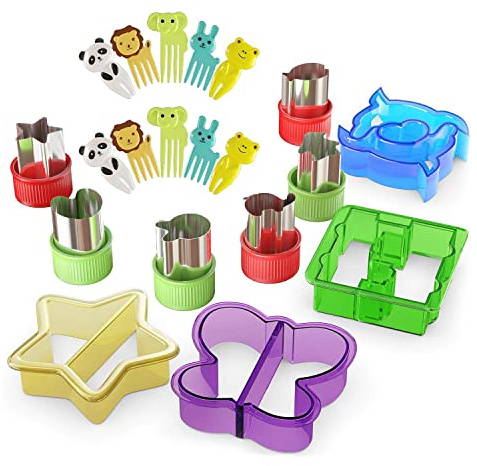 20 Pieces Sandwich Cutters, 4 Large Sandwich Cutters, 6 Mini Cookie Cutters, 10 Cute Food Picks, Cute Sandwich Crust Cutter Set